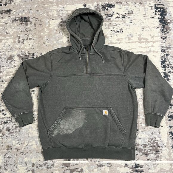 Carhartt Other - Carhartt RAIN DEFENDER 1/4 Zip Hoodie Men's Sz L Gray Heavyweight 100617 Faded